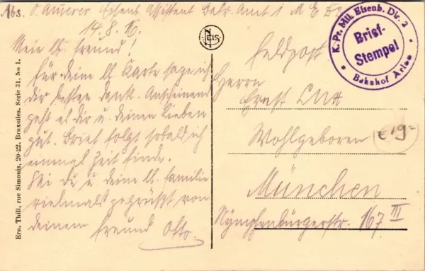 Rue des Faubourgs, Englebert, Arlon, Aarlen 1916 (Feldpost)
