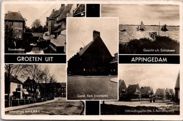 Groeten uit Appingedam, 5-luik, Geref. Kerk 1943 (GR)