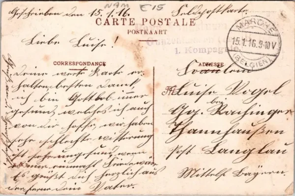 Route de Namur, Marche 1916 (Feldpost)