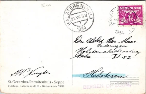 Seppe, St. Gerardus-Retraitenhuis, Tuinbeeld 1934 (NB)