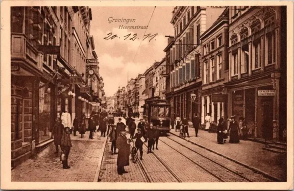 Groningen, Heerenstraat met tram 1911 (GR)