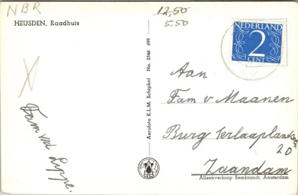 Heusden, Raadhuis (Luchtfoto) 1952 (NB)