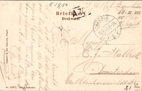 Waspik, Kerkstraat, Militaire Feldpost 1915 (NB)