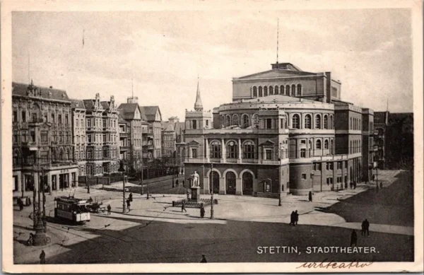 Szczecin Stettin Pommern, Stadttheater, Tram 1930